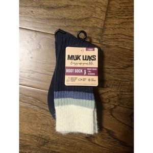 MUK LUKS Blue White Green Crew Boot Socks Shoe Size Women's 6-11 Men's 6-10 NWT